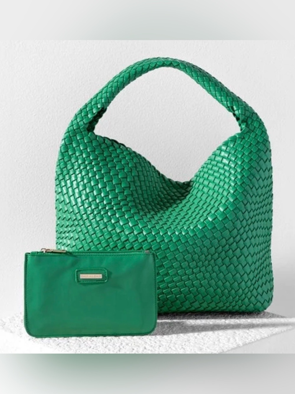 Green Woven Hobo Bag with Pouch